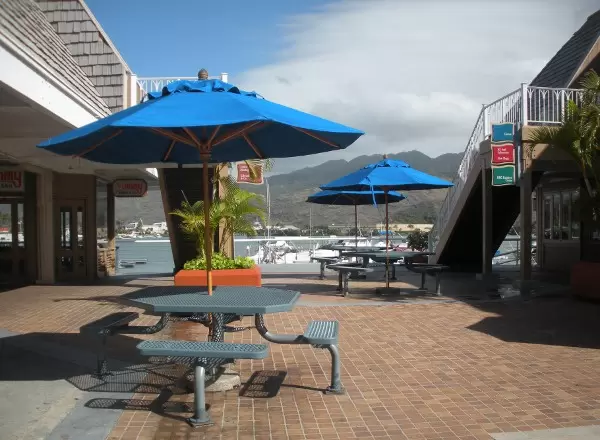 Colorful tables at Koko Marina.