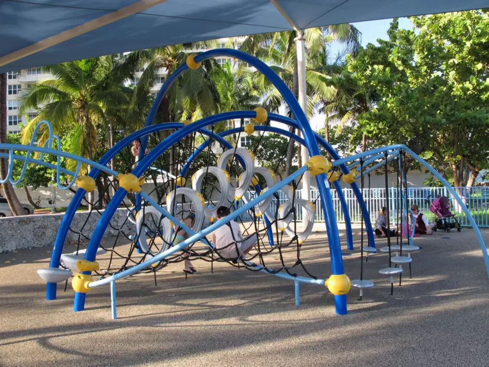 The space-age playground under a huge shade canopy.