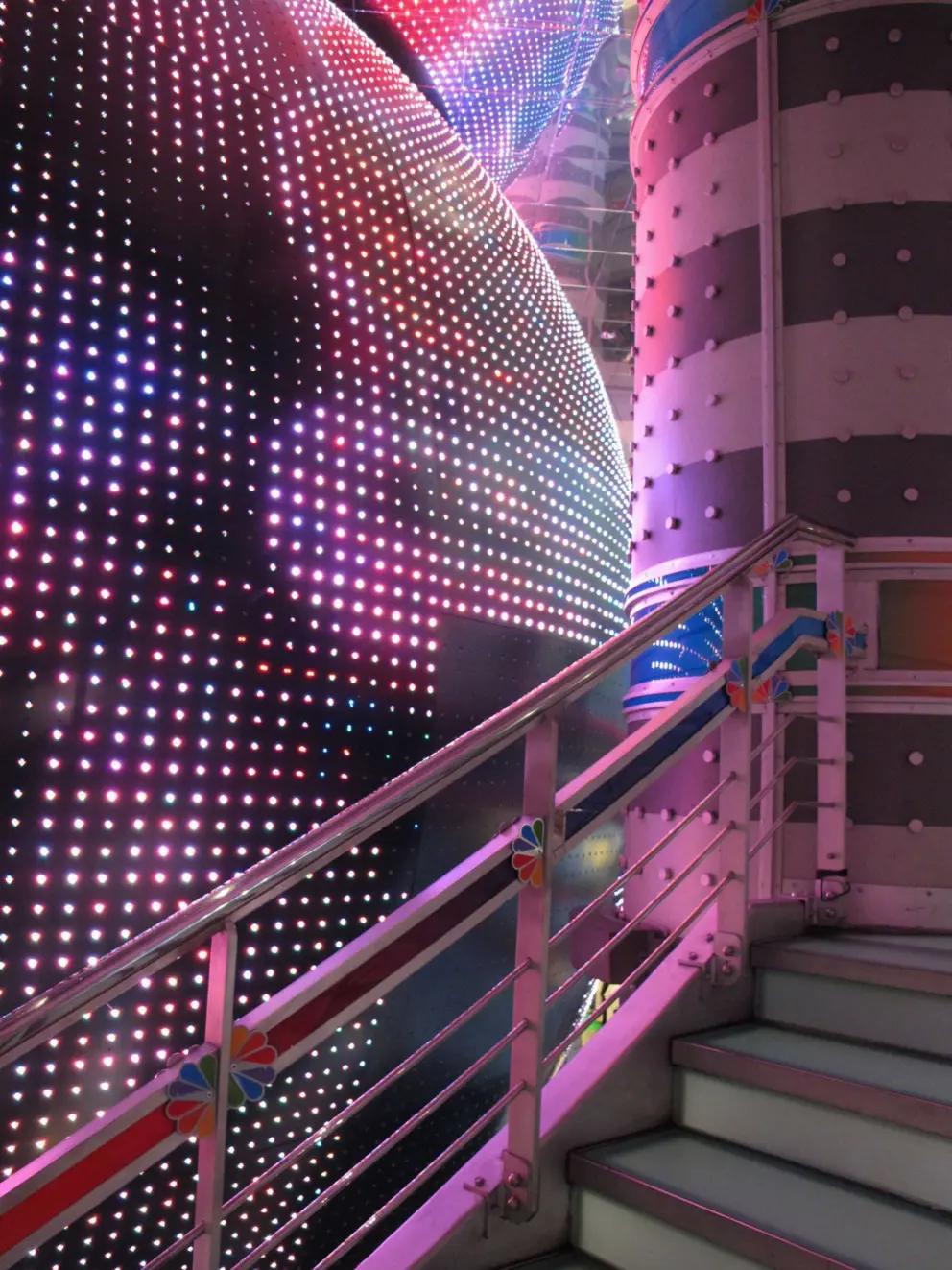 The pink lit ball at the NBC Studio store.