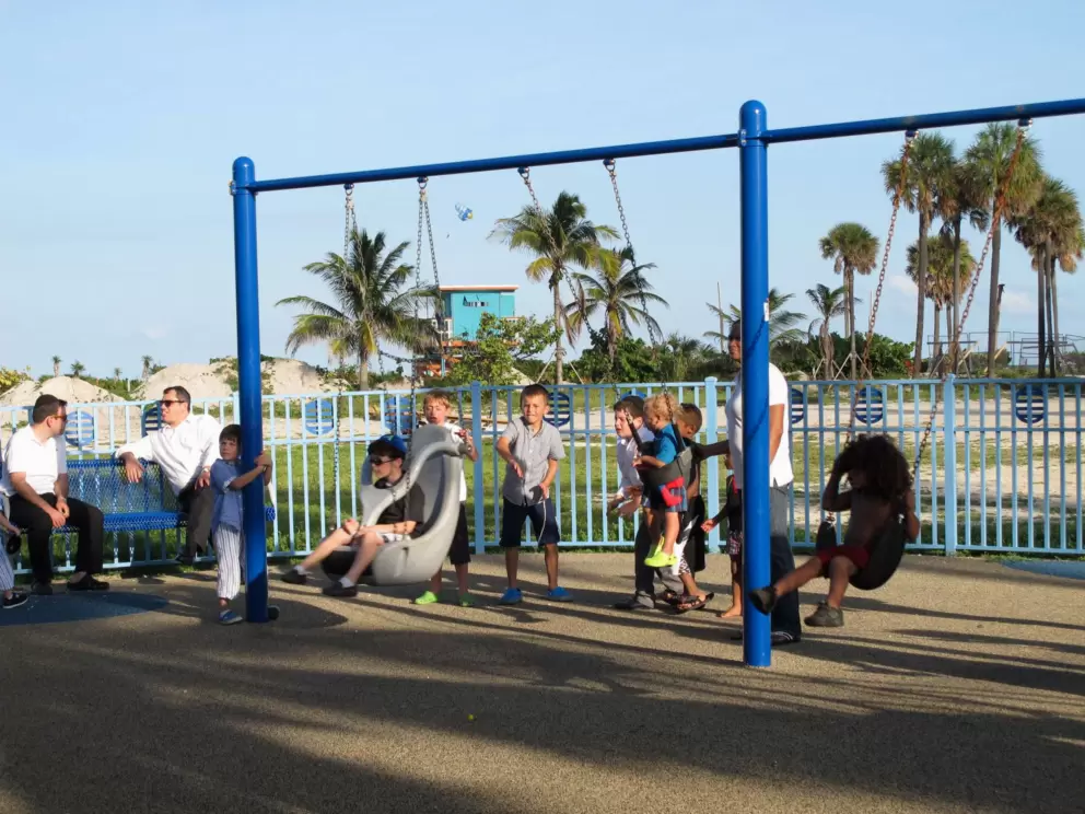 Crowded weekend day at the swings.