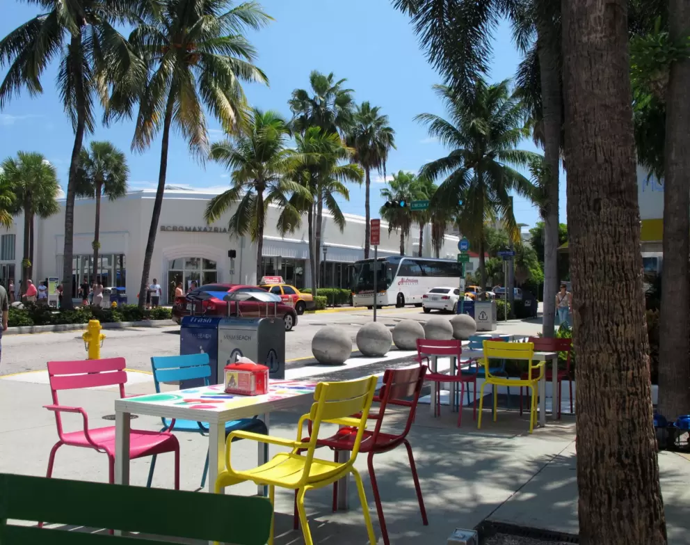 Colorful tables outside Dylan's Candy Bar.