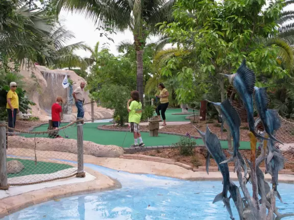 Colorful mini-golf amidst a tropical garden!