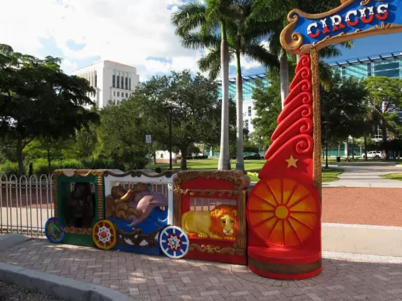 Circus cars decorate the Circus Park gate.