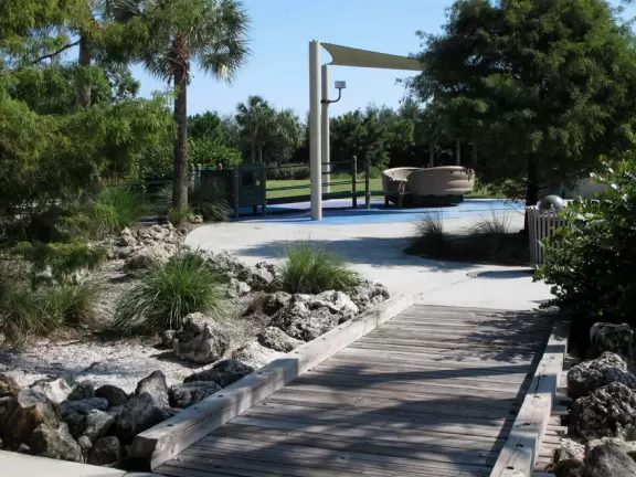 There are slopes and landscaping that give the park a sense of place.