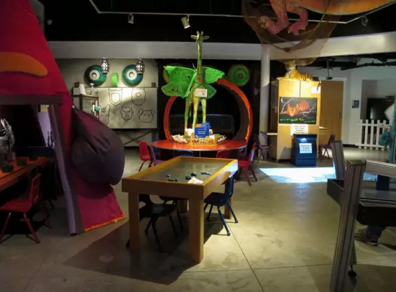 A whimsical room filled with high-tech activities for kids, plus a great cafe.
