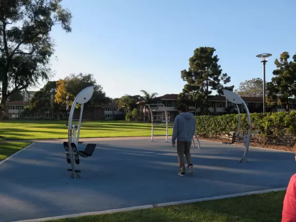 Calisthenics exercise equipment near the freshman cafeteria.