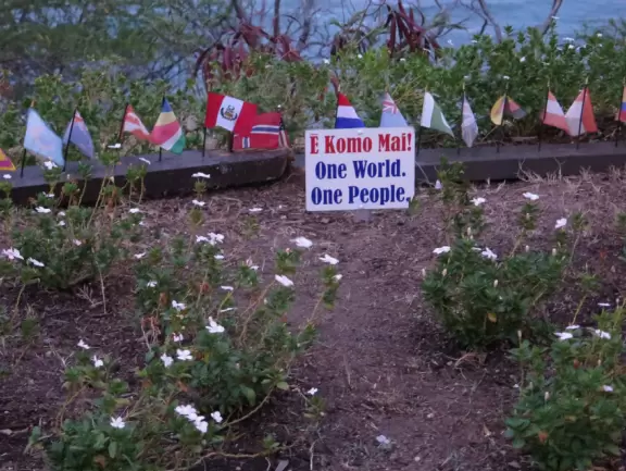 Someone sweet made this little garden with flags from around the world. 