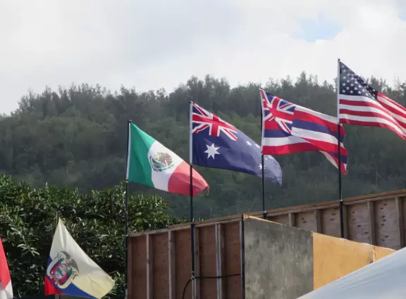 Flags at the Pipeline Masters surf contest.