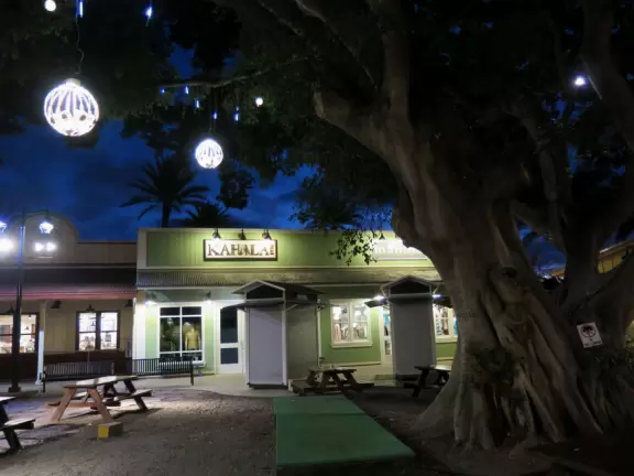 Gorgeous evening at the little square by Matsumoto Shave Ice. 