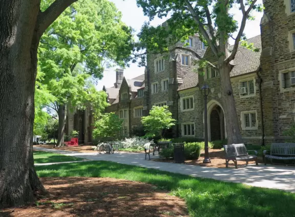 Gorgeous Gothic architecture, impressive chapel, and cute patios under leafy trees.
