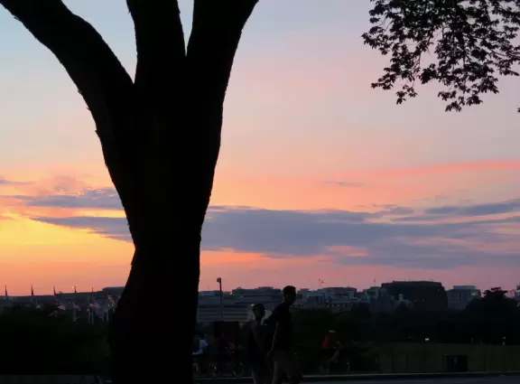 Famous memorial at the west end of the reflecting pool on the National Mall.