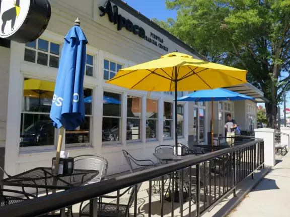 Outdoor seating at Alpaca.