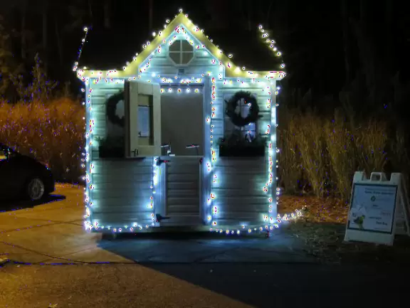 Festive ticket booth for the Santa Train.