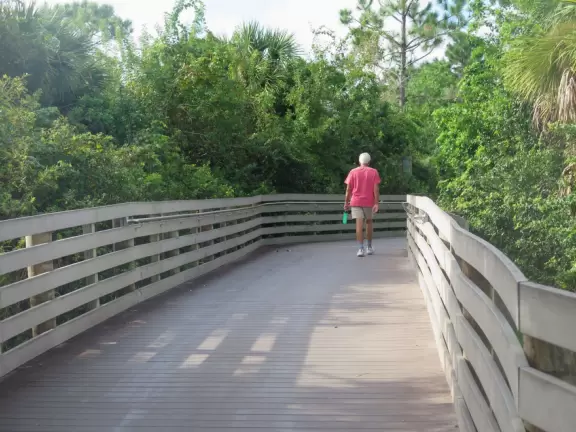 A man walks the path.