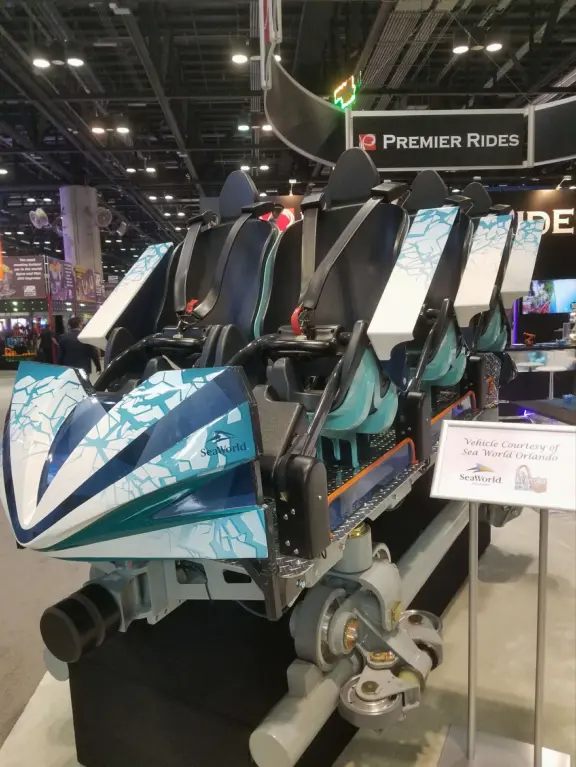 The ride vehicle for Icebreaker roller coaster, before it opened!