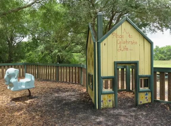 Elephant bouncy and little house.