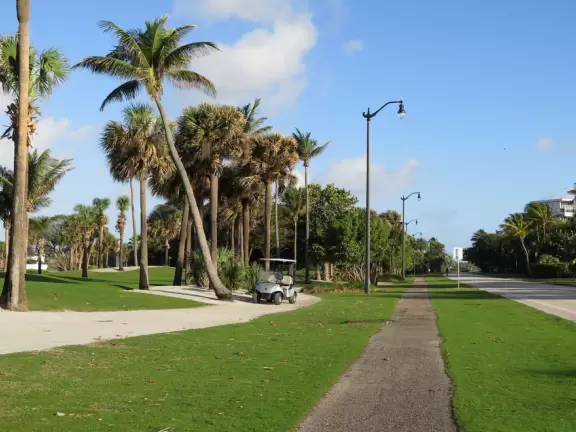 Wide sidewalk along Ocean Blvd with shade from the buildings, sweet views, and fantastic ocean air.