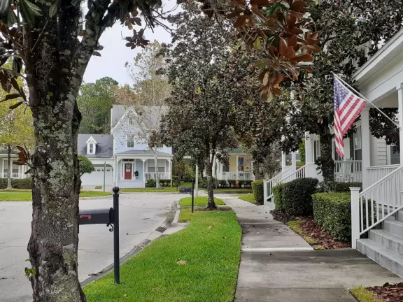 A lovely walk through quiet forest and past pretty houses with gardens.
