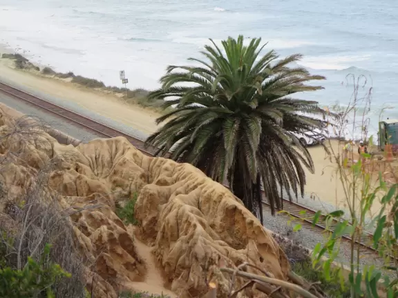 Hard-packed dirt trail on vertical cliffs above the sea!