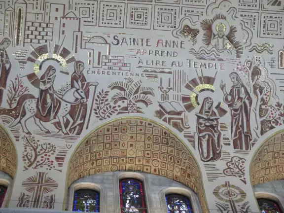Mosaic on the ceiling of the sanctuary- Saint Anne learns to read at the temple.