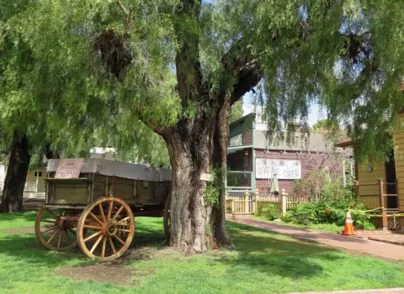 Cute, bright historic area with cafes and gift shops, and a lovely park in front of Temple Beth Israel. Nice views of hills covered in houses and desert plants.