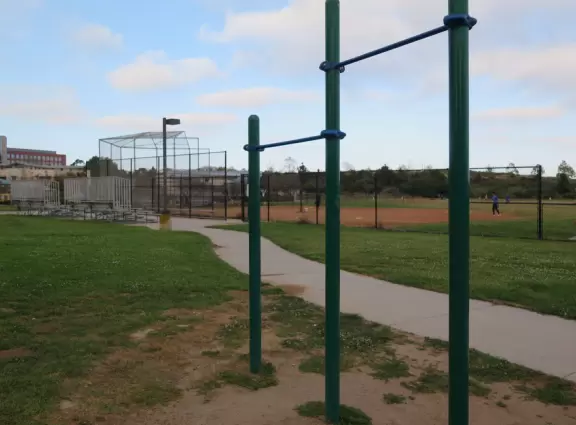 Loop walking path popular with residents, plus a playground.