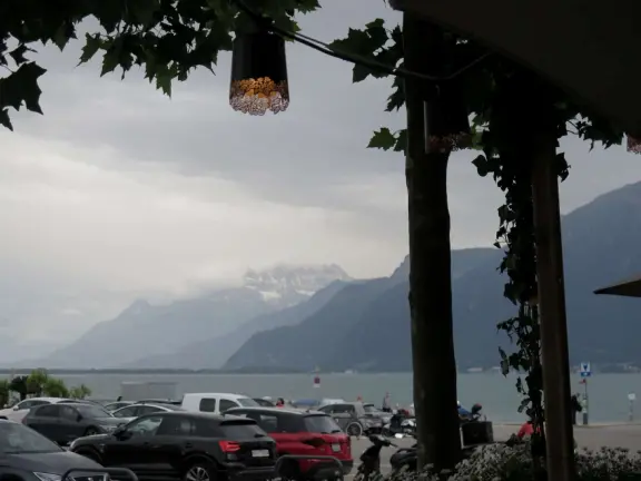 Beautiful waterfront walking path with flower beds, giant fork sculpture on the water, food museum with interesting garden, and square with historic buildings and cafes.