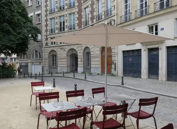 Seating at a cafe in Place Dauphine. 
