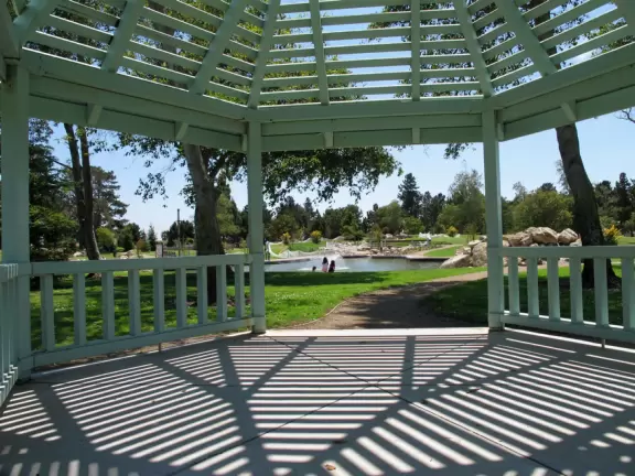 Looking through the gazebo at the lake.