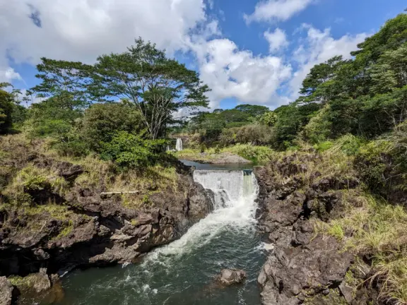 Wai'ale (Waiale) Falls is a difficult, short hike in gorgeous rainforest, to a waterfall. Those who stay behind can see the waterfall anyway, from the highway bridge!