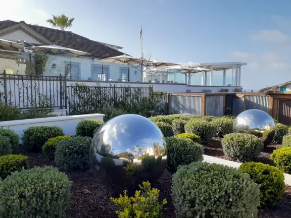 Sphere sculptures at the hotel. 