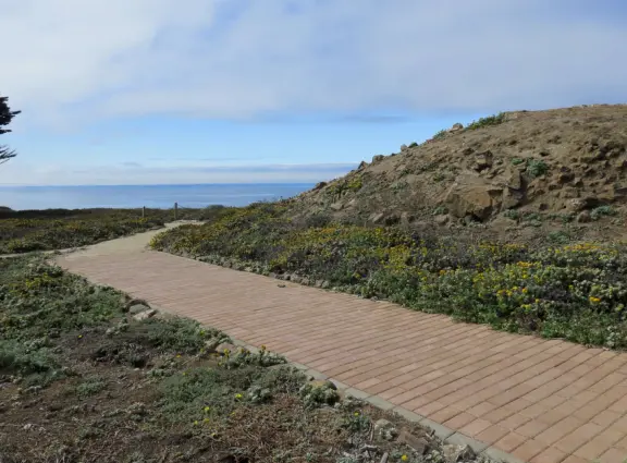 The boardwalk and blue sea. 