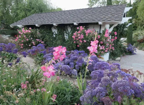 Walk the secret garden, plus admire the ranunculus flowers at the Madonna Inn entrance door in springtime, or swing, line, and ballroom dance on the fancy dance floor to live music most nights!