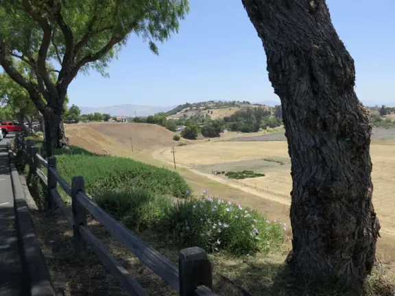 Yellow mission in lovely countryside.