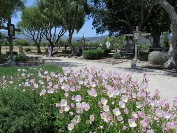 Yellow mission in lovely countryside.