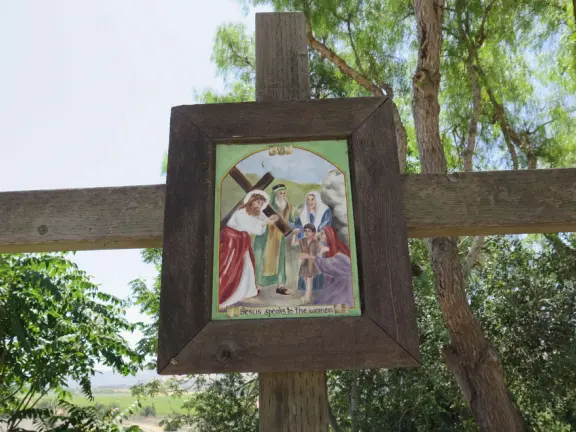 Yellow mission in lovely countryside.