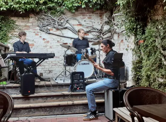 Cal Poly Jazz combo playing at Linnaea's Cafe in July. 