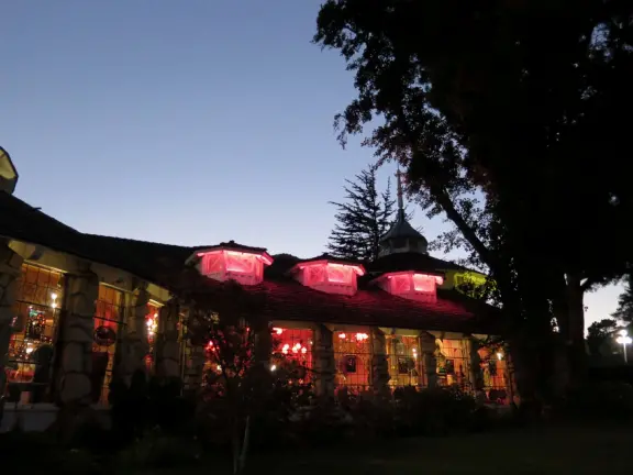 Walk the secret garden, plus admire the ranunculus flowers at the Madonna Inn entrance door in springtime, or swing, line, and ballroom dance on the fancy dance floor to live music most nights!