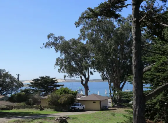 View of blue water, from a walk along Main Street. 