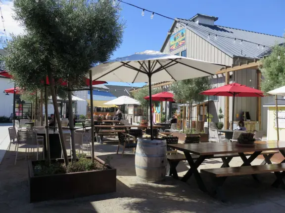 Coffee shop, food court, ice cream and pastry shops, brewery, gift shop and market, outdoor public spaces with fire pit and tables and selfie spots galore, farm with donkeys, goats, and alpaca! Also called San Luis Ranch.