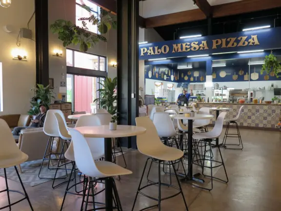 Coffee shop, food court, ice cream and pastry shops, brewery, gift shop and market, outdoor public spaces with fire pit and tables and selfie spots galore, farm with donkeys, goats, and alpaca! Also called San Luis Ranch.