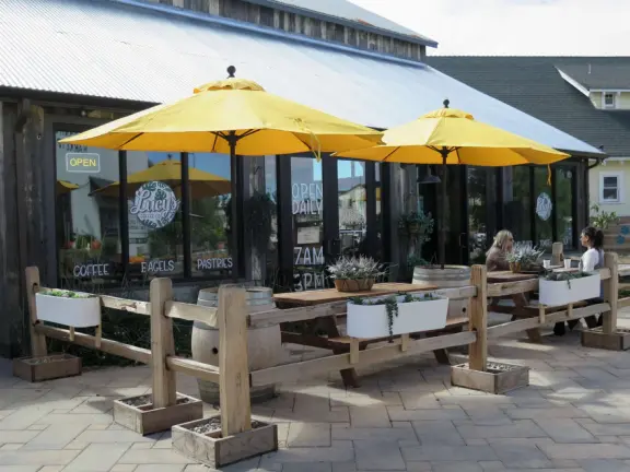 Coffee shop, food court, ice cream and pastry shops, brewery, gift shop and market, outdoor public spaces with fire pit and tables and selfie spots galore, farm with donkeys, goats, and alpaca! Also called San Luis Ranch.