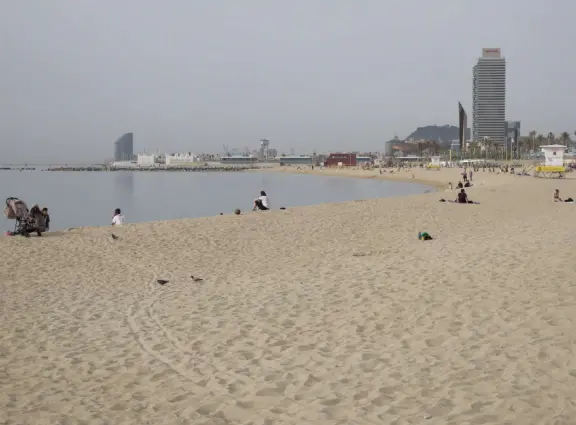 Bogatell Beach, with views of W Hotel all the way at Barceloneta Beach. 