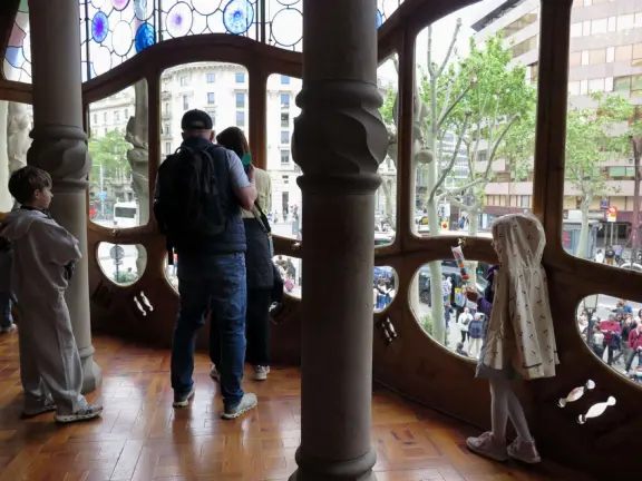 Extremely crowded tour of mansion renovated by Gaudi, on the elegant Passeig de Gracia street.
