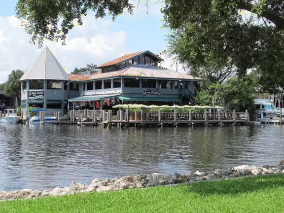 Across the river is Pirate Republic Seafood Grill.