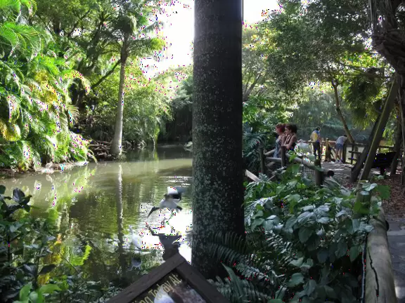 Incredibly lush and beautiful grounds, with animals in happy enclosures built around natural bodies of water.