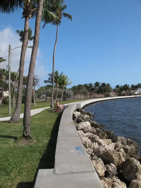 Park with walking path on the intracoastal waterway.