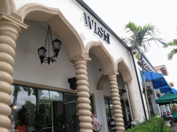 The exotic architecture at Addison Place Shopping Plaza, across Jog Rd from the gardens.