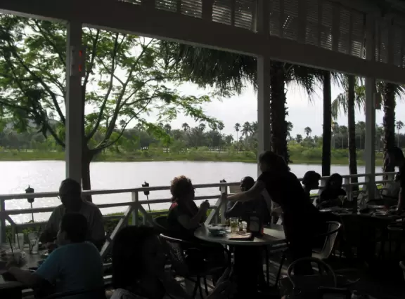 Caribbean Restaurant on a lake with delicious food, pretty patio, and live music.
